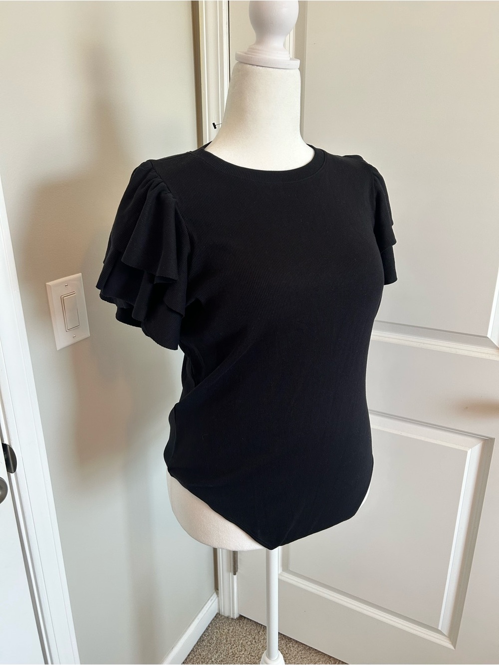 Express Black Short-Sleeve Bodysuit with Ruffle Sleeves